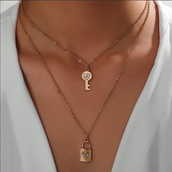 Layered Necklace Key & Lock Zinc Alloy Rhinestone - Picture 1 of 6